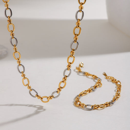 Stainless Steel Pigment Ring Necklace Bracelet Set