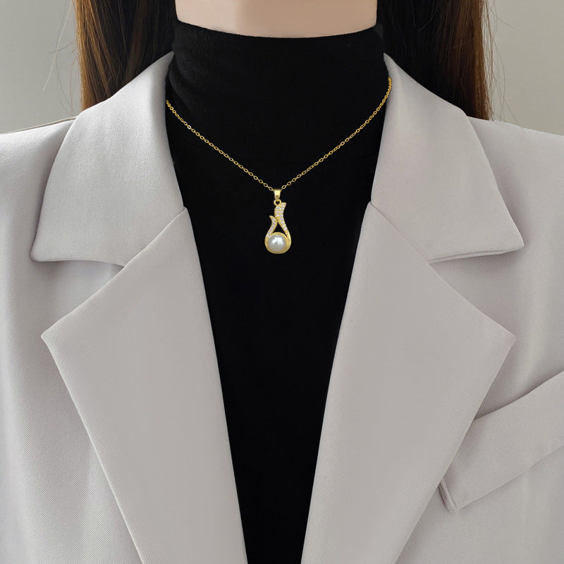 Diamond Pearl Necklace & Earrings Set