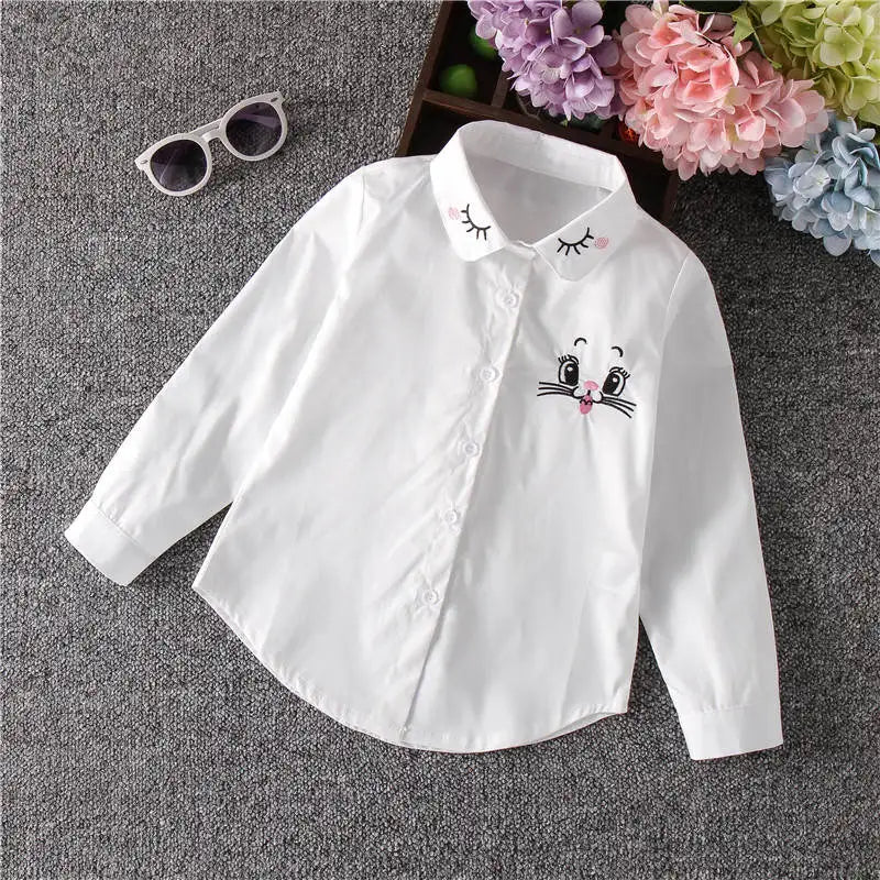 New!! Girls White Blouse Long Sleeves Tops