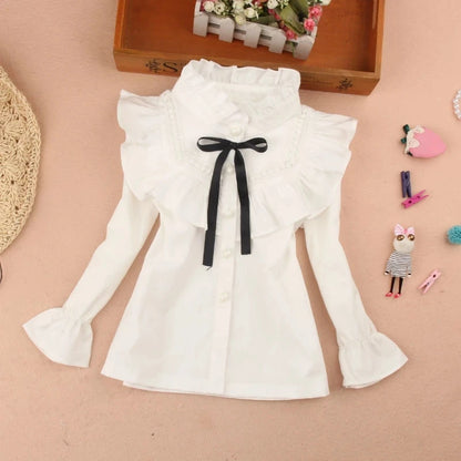 New!! Girls White Blouse Long Sleeves Tops