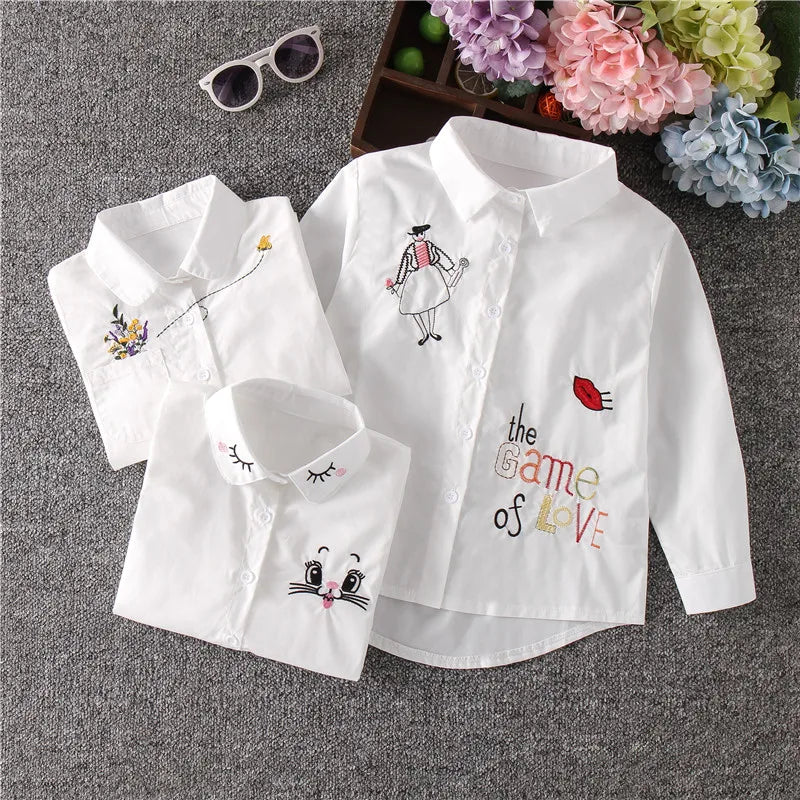 New!! Girls White Blouse Long Sleeves Tops