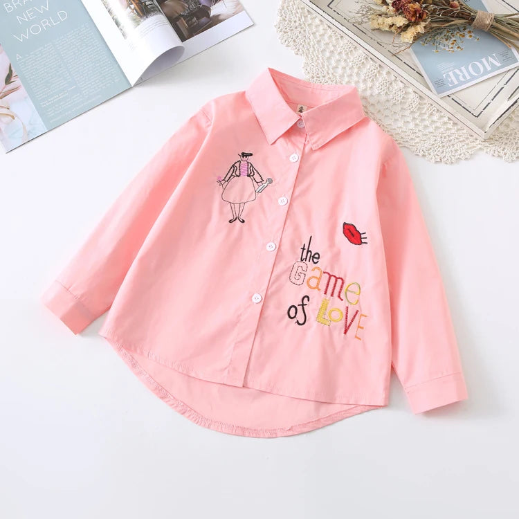 New!! Girls White Blouse Long Sleeves Tops