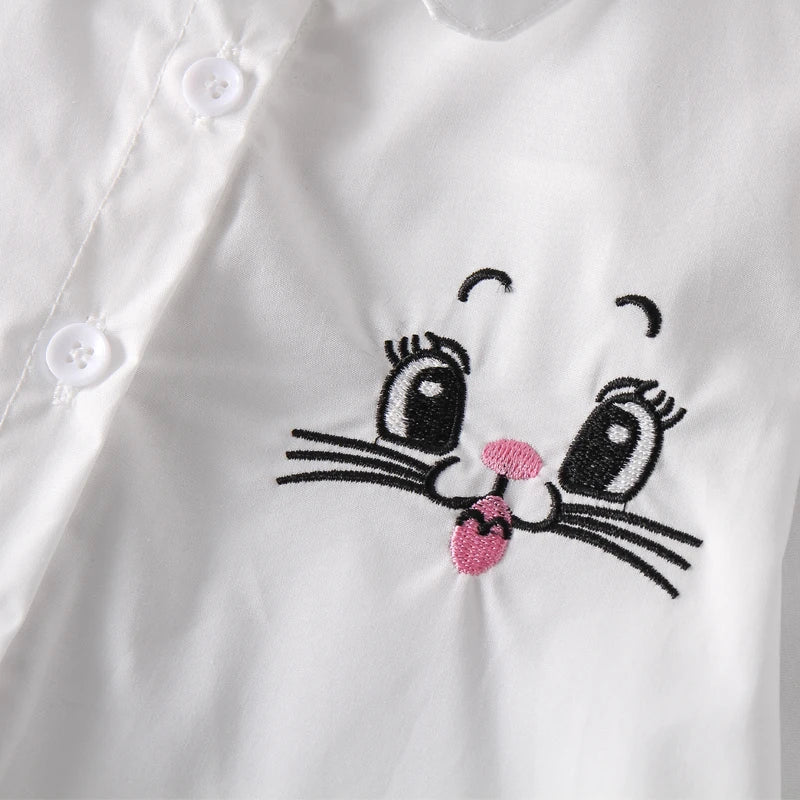 New!! Girls White Blouse Long Sleeves Tops