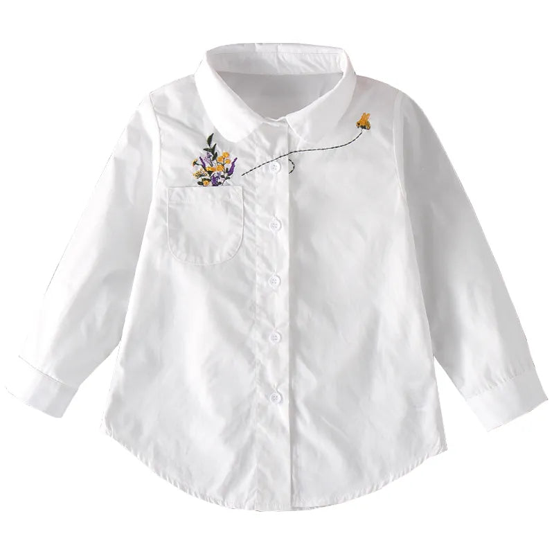 New!! Girls White Blouse Long Sleeves Tops