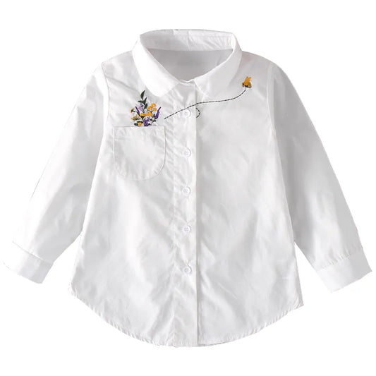 New!! Girls White Blouse Long Sleeves Tops