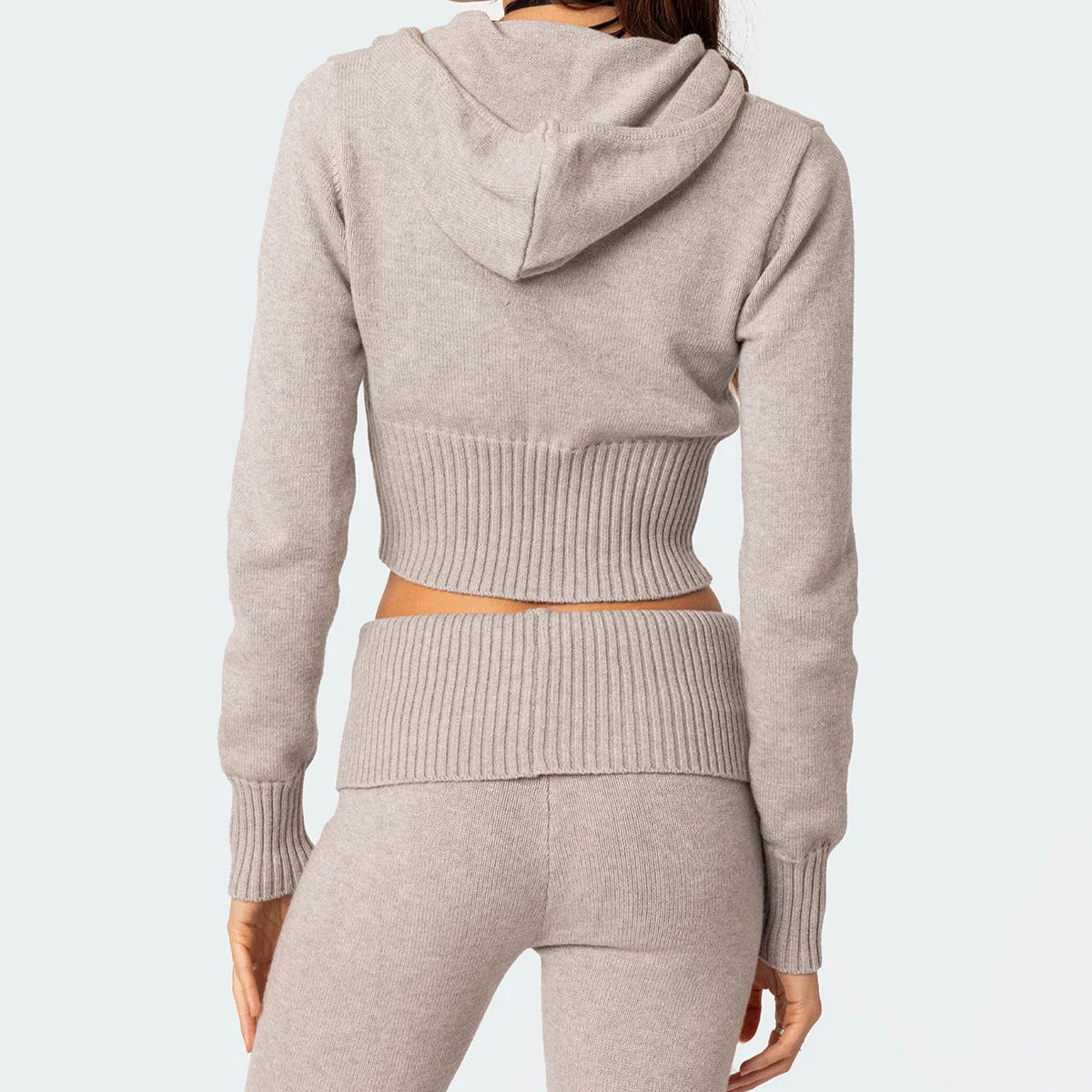 Ladies Knitted Hooded 2 Pcs Suit