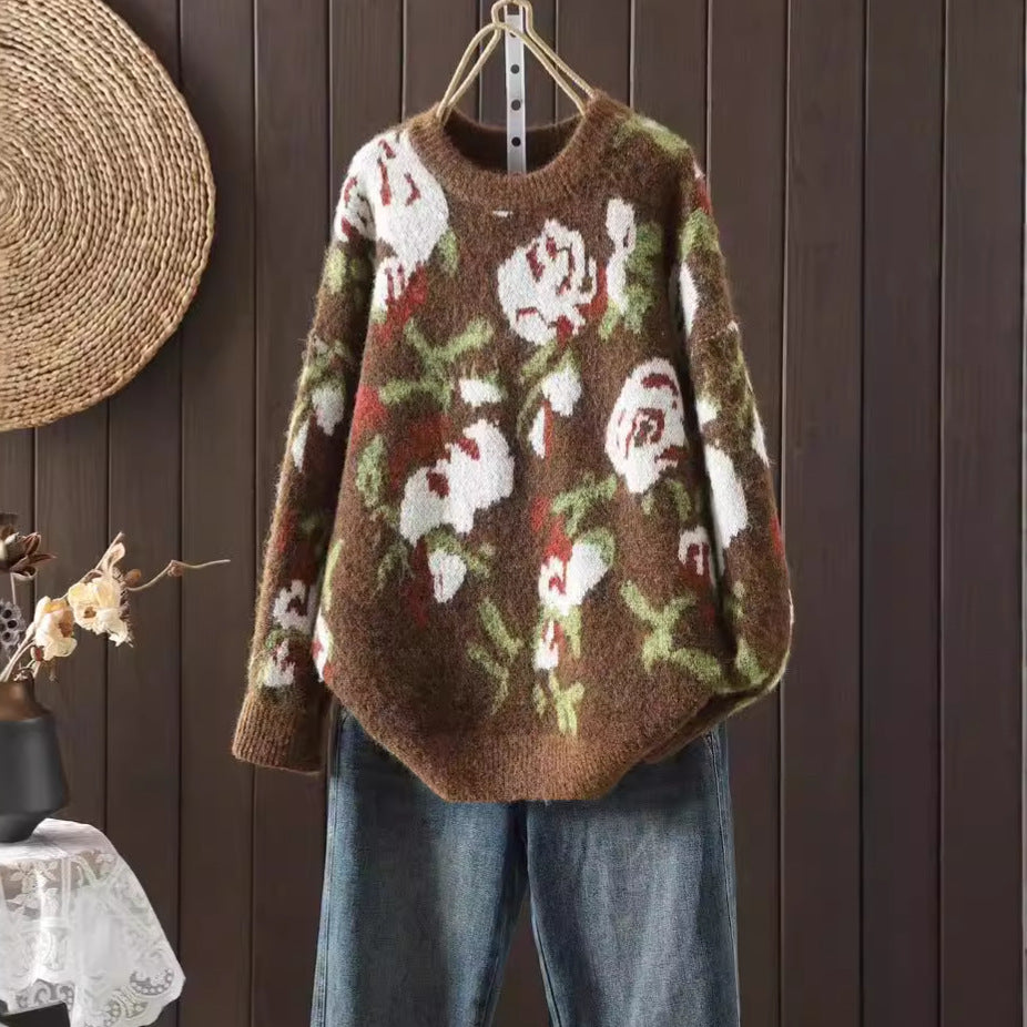 Round Neck Floral Printed Sweater