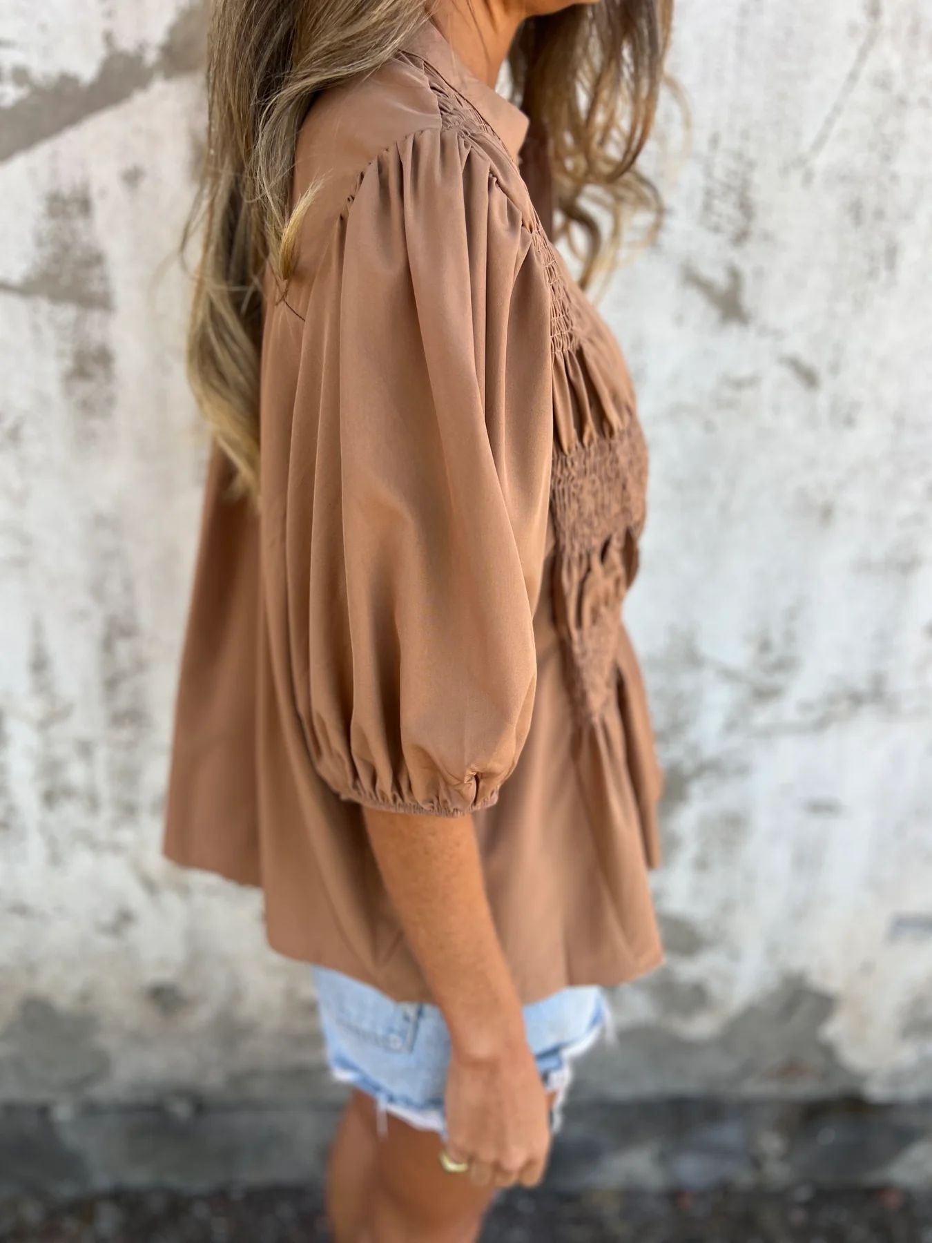 Women's Pleated Button Shirt