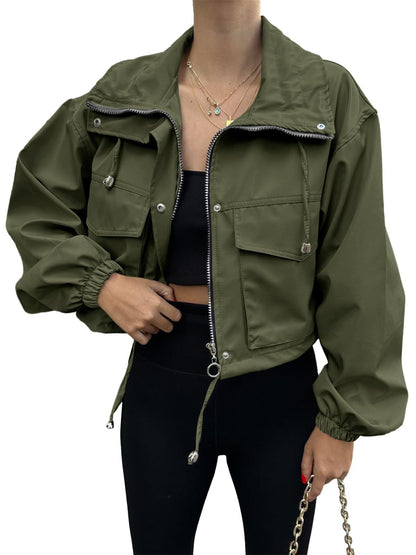 Solid Color Short Zipper Jacket