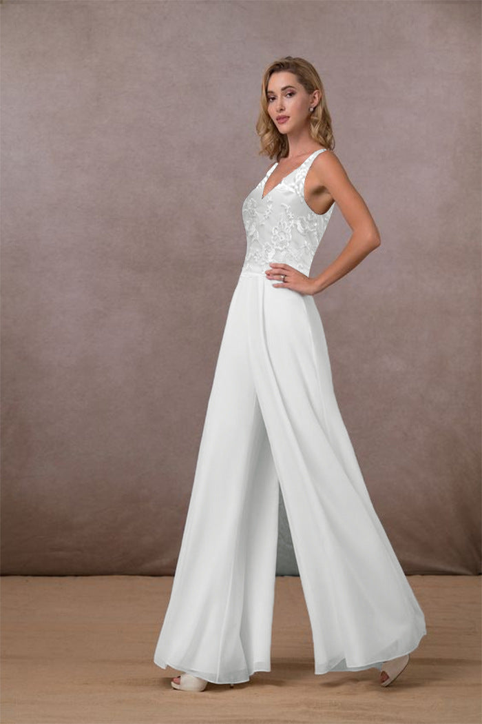Women's V-neck Chiffon Pants Jumpsuit