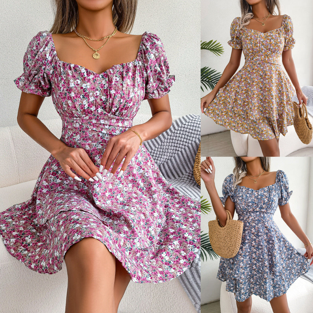Ladies Floral Shirring Dress