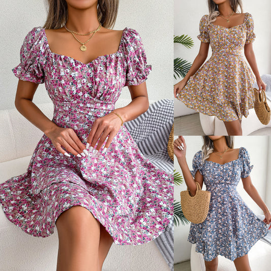 Ladies Floral Shirring Dress