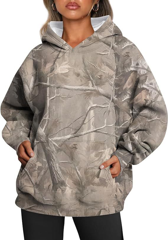 Camouflage Maple Leaf Print Sports Hoodie For Women