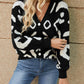 V-neck Long Sleeve Single-breasted Knitted Sweater