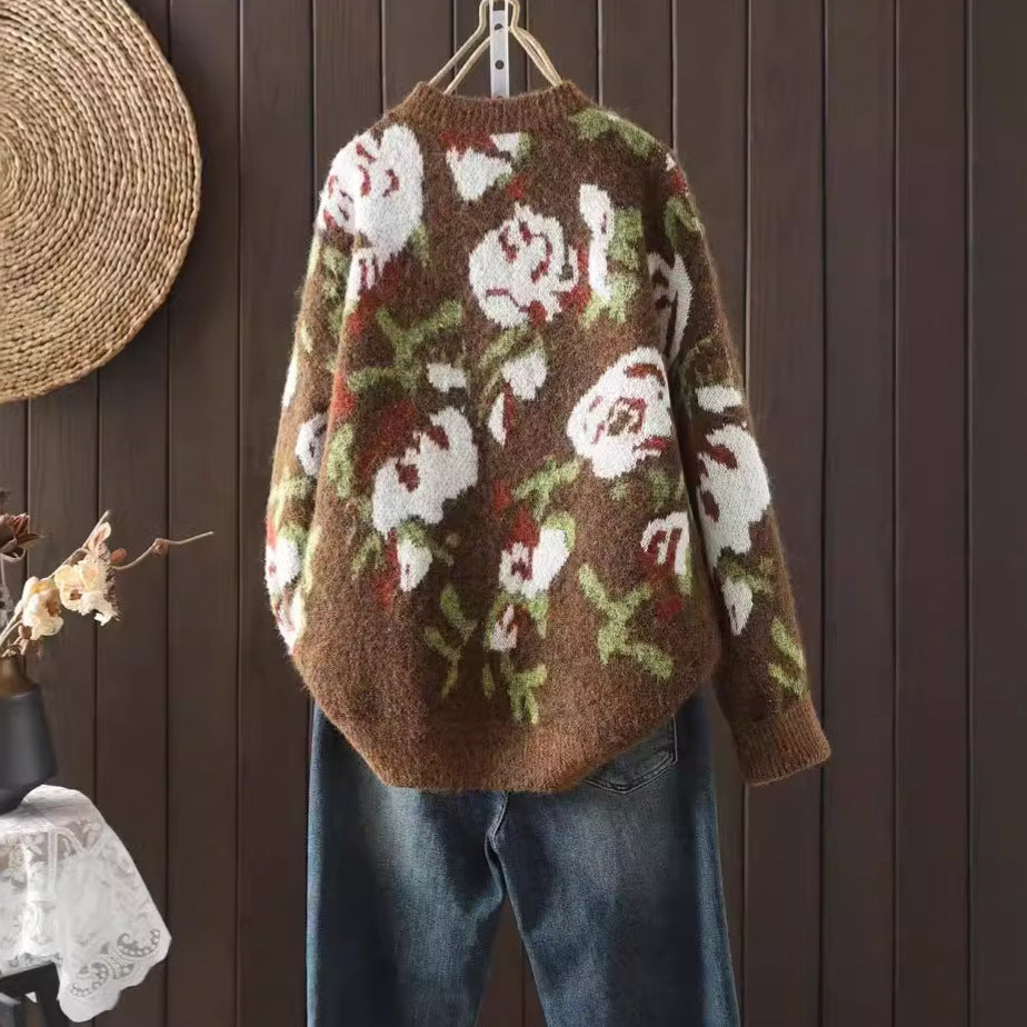 Round Neck Floral Printed Sweater