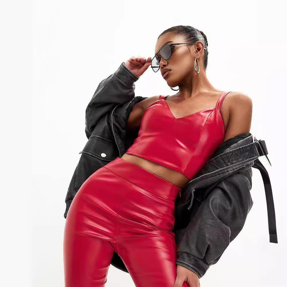 Women's Glossy Flared Pants Suit