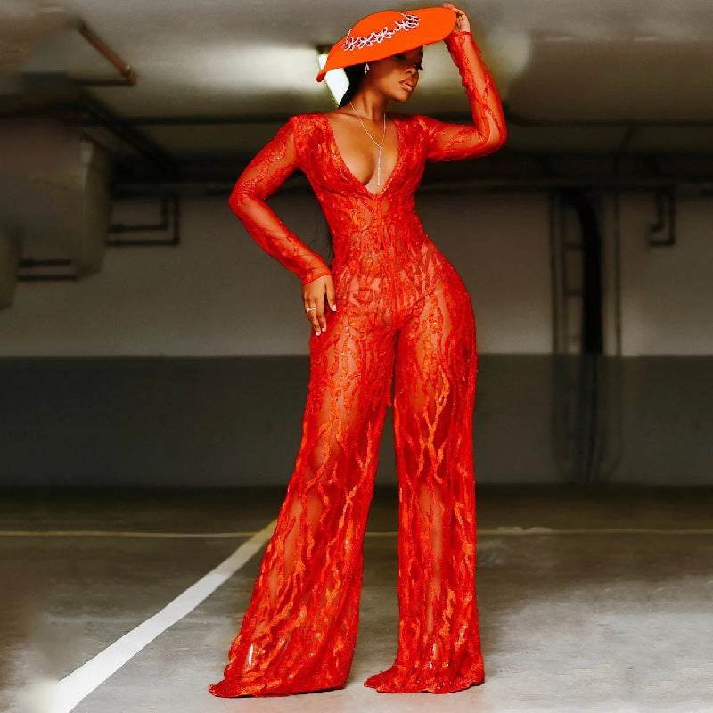 Sequins Low Cleavage Jumpsuit