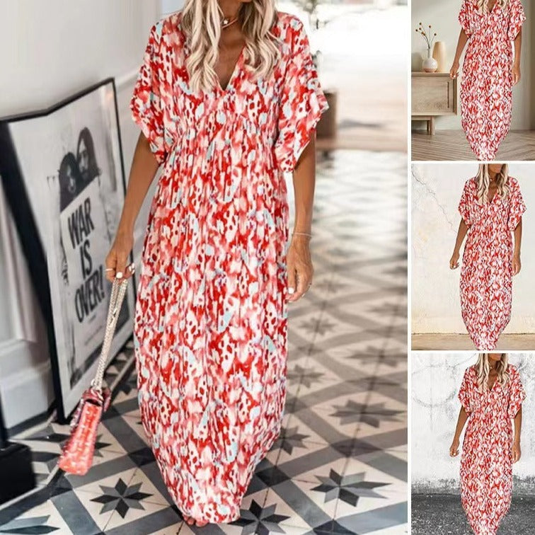 Women's Printed V-neck Loose Dress