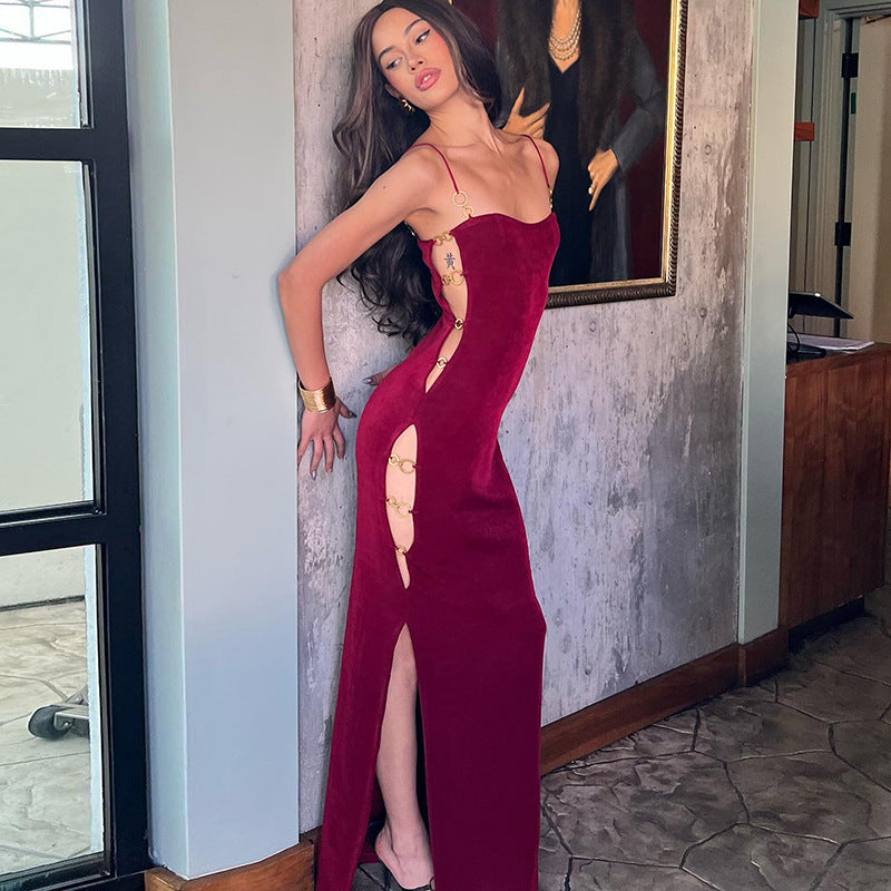 Suede Steel Ring Sling Dress