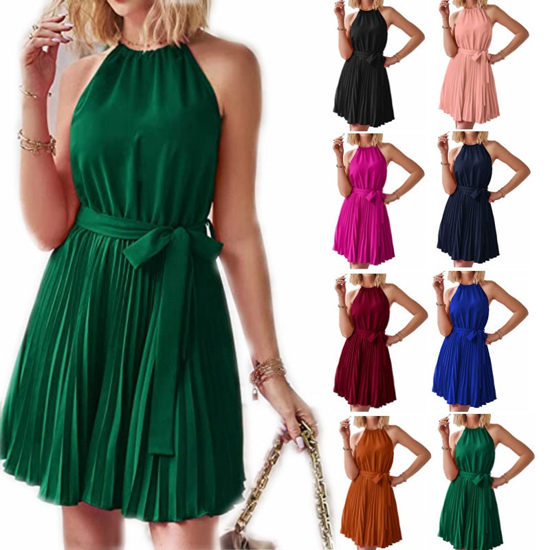 Ladies Pleated Halter Dress