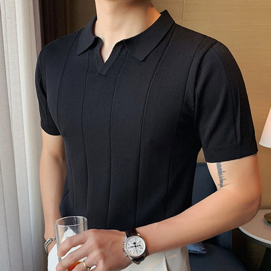 Men's V-neck Knitted Silk T-shirt