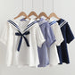 Elegant Cotton Pullover Sailor Collar Shirt