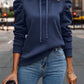 Lapel Hooded Solid Color Long-Sleeved Hoodie For Women