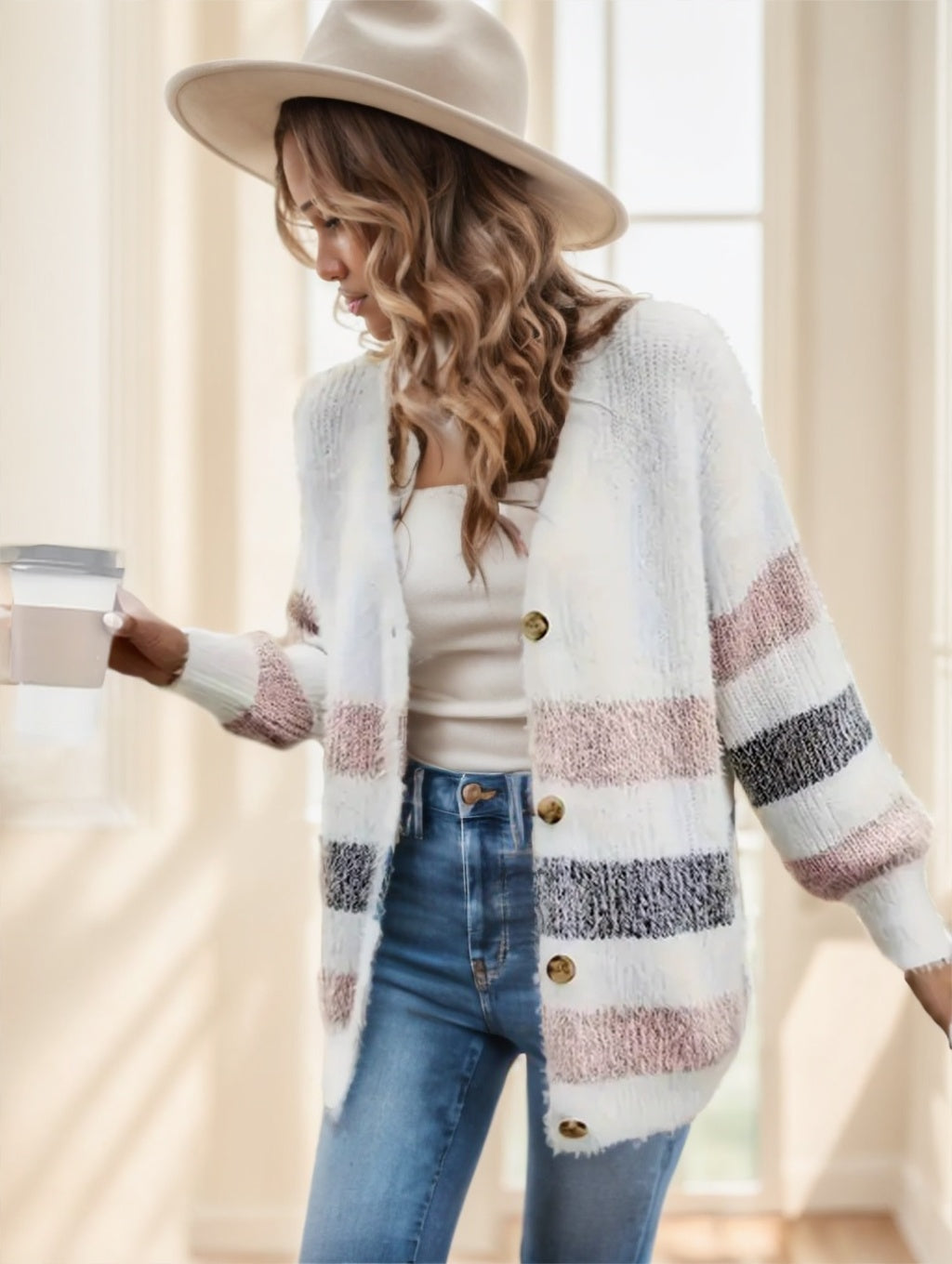 Warm French Stripe Cardigan For Women