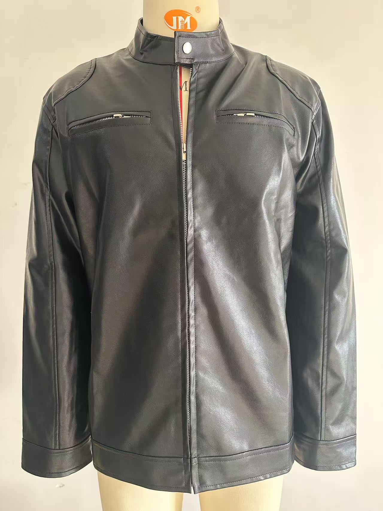 Stand-Up Collar Leather Jacket
