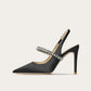 Pointed Leather Heels w/Stones