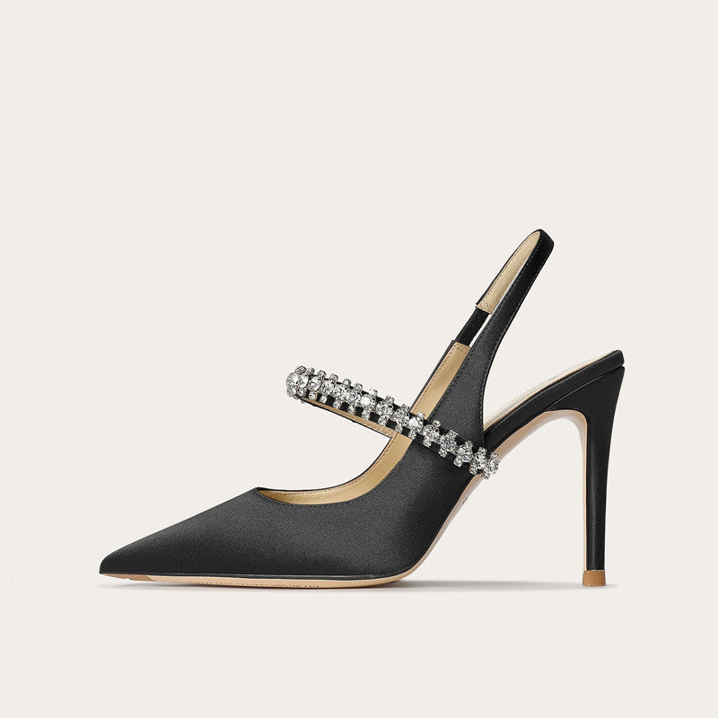 Pointed Leather Heels w/Stones