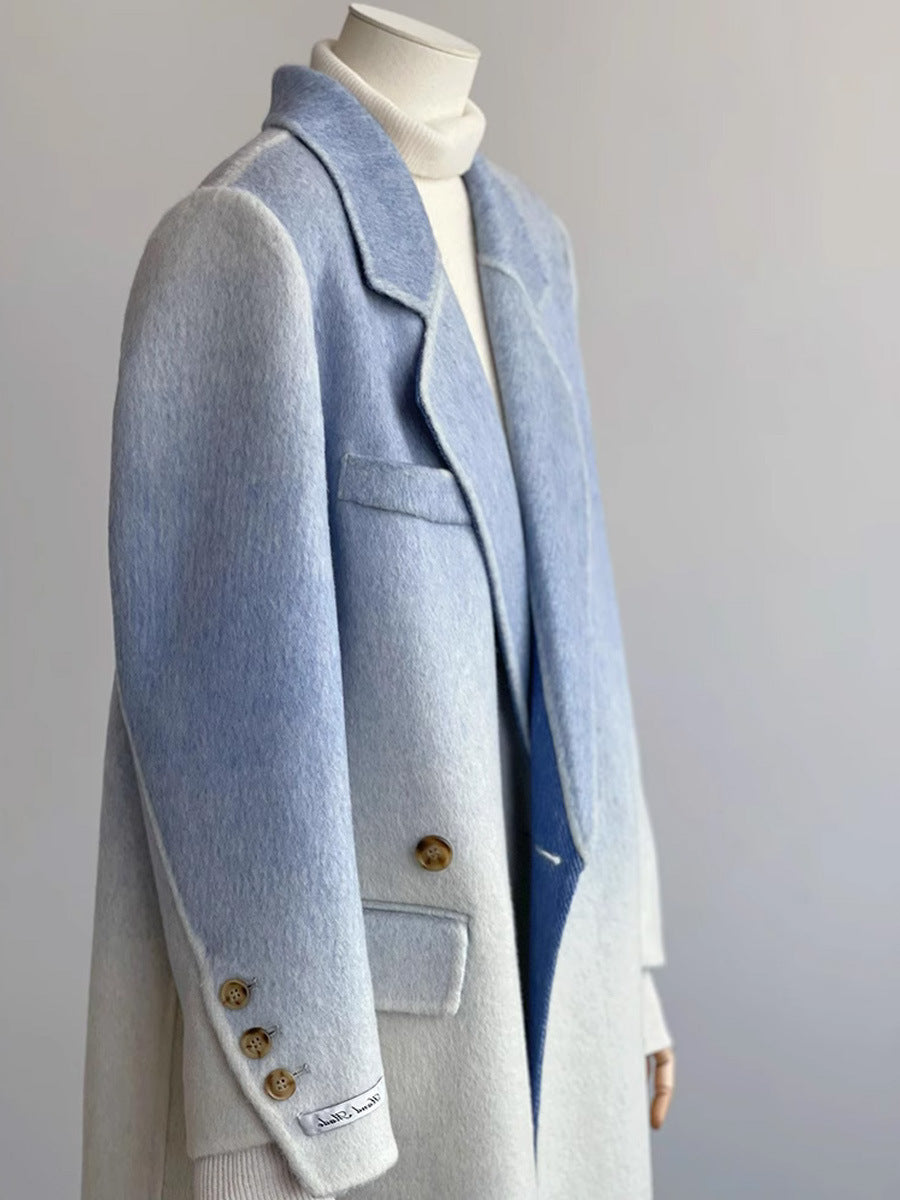 Women's Wool Coat (Blue Gradient White)