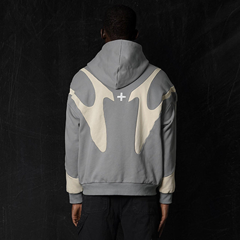 Pattern Stitching Trendy Zipper Hoodie For Men