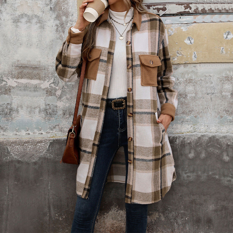 Brushed Plaid Long Coat
