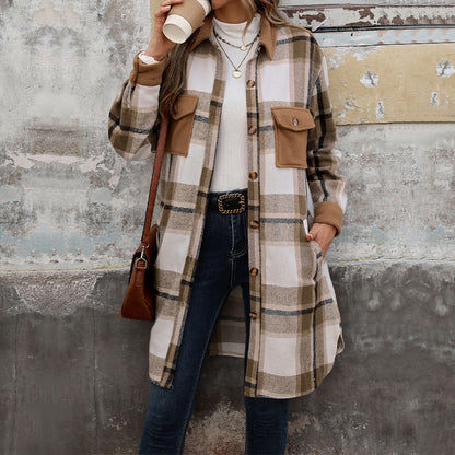 Brushed Plaid Long Coat