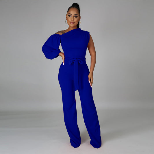 One Shoulder Bell Bottoms Jumpsuit