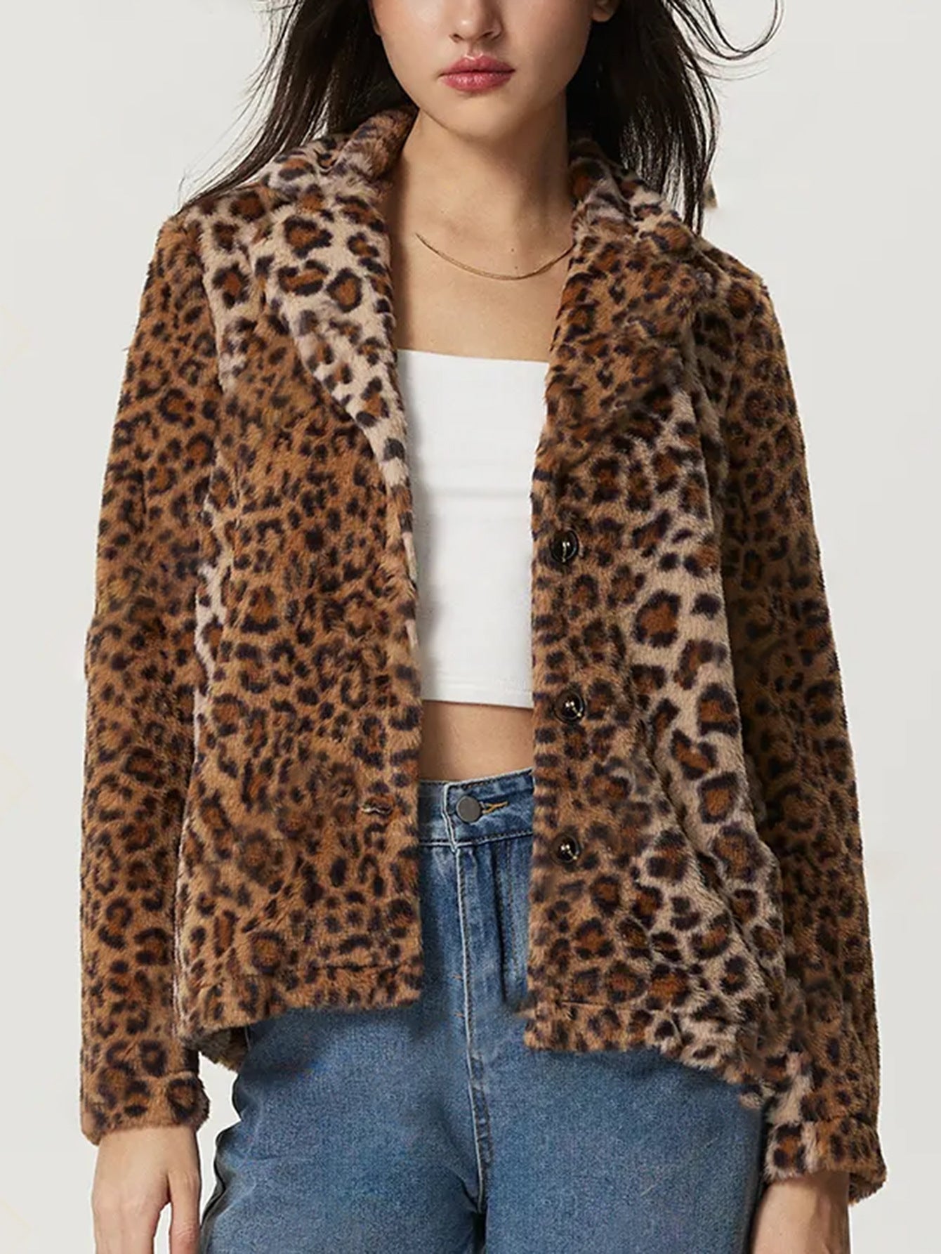 Buckle Lapel Leopard Print Coat