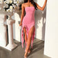 Thigh High Split Ruffle Dress