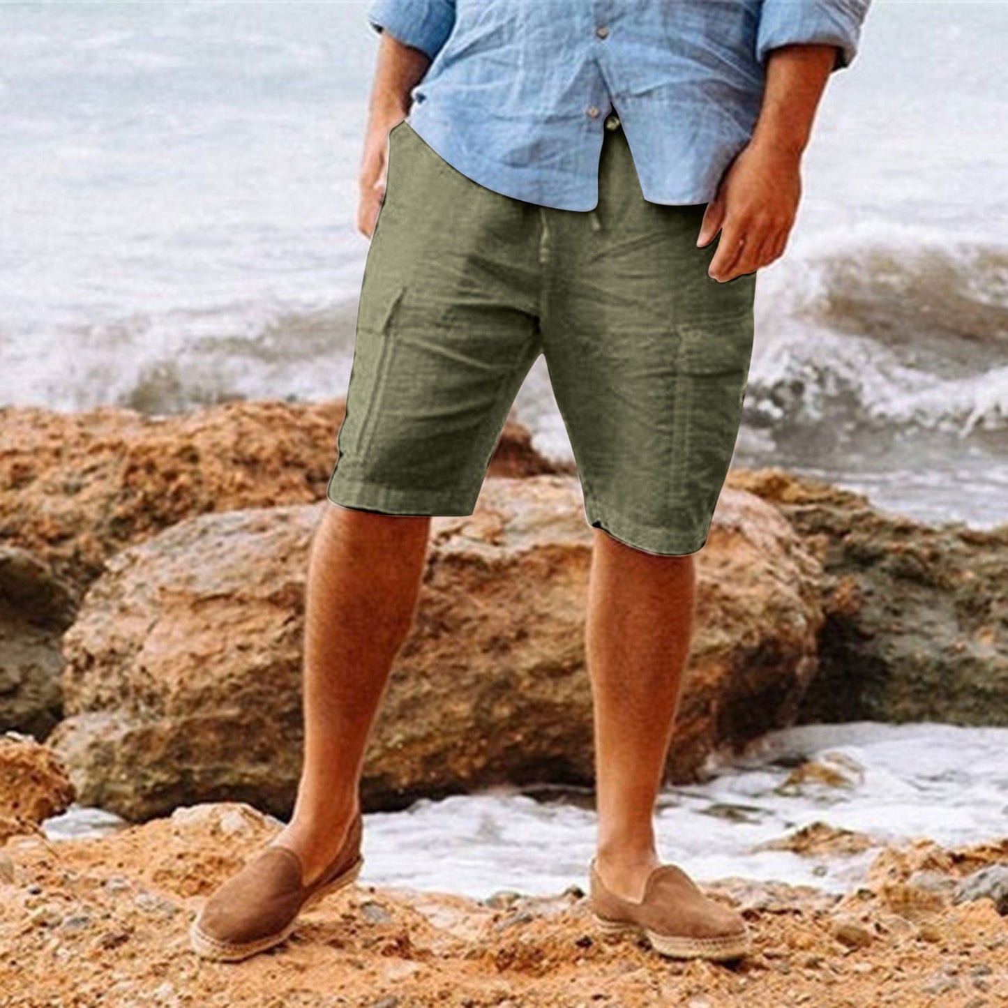 Men's Cotton/Linen Blend Cargo Shorts