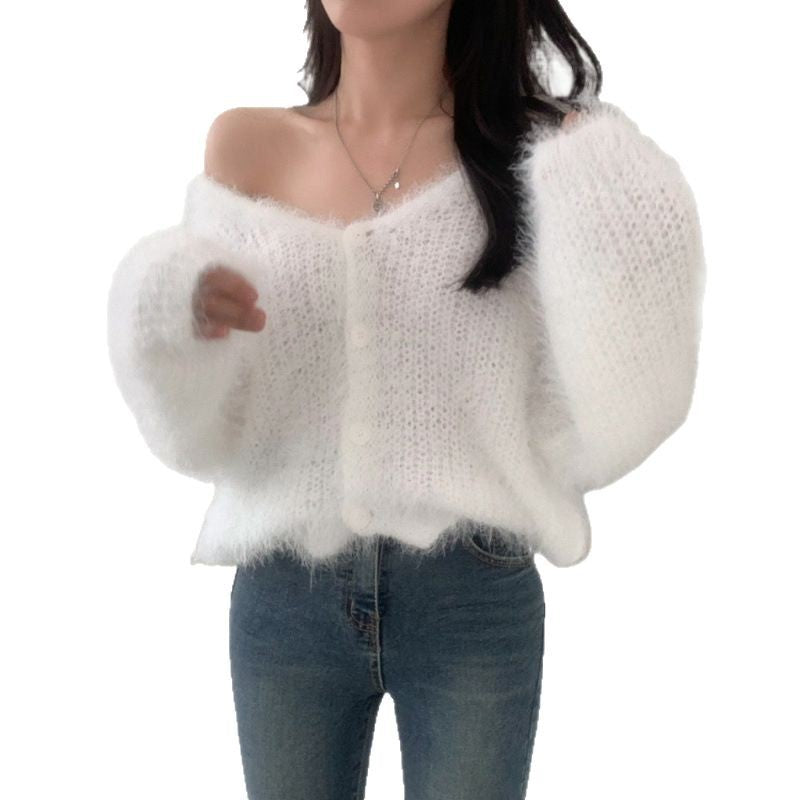 Mink Long-sleeved Knitted Cardigan For Women