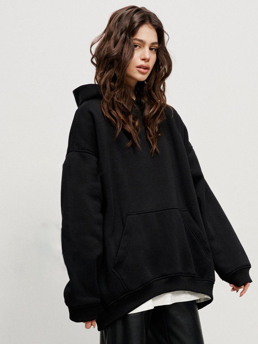 Street Style Polar Fleece Loose Pockets Hoodie For Women