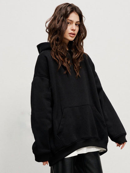 Street Style Polar Fleece Loose Pockets Hoodie For Women