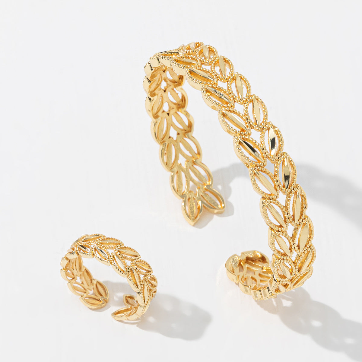 2Pcs 18k Gold Plated Wheat Ear Bracelet Set