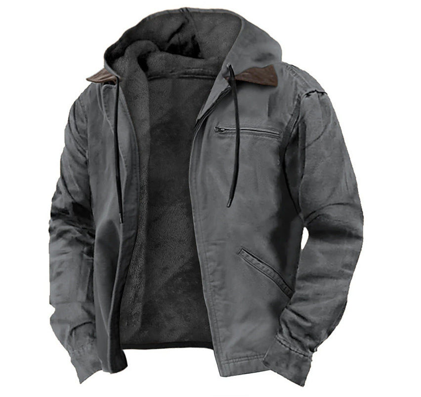 Pockets Fleece Zip-Up Hooded Jacket