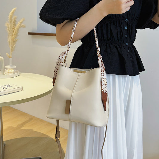 Women's Retro Silk Scarf Bucket Bag