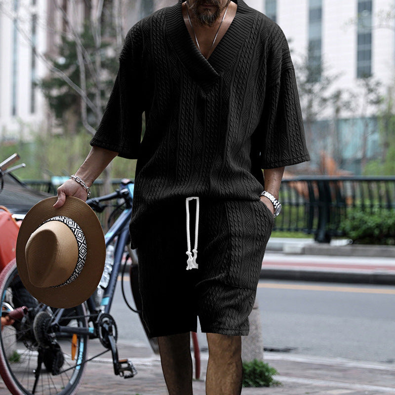 Men's  Jacquard Knitwear Shorts Set