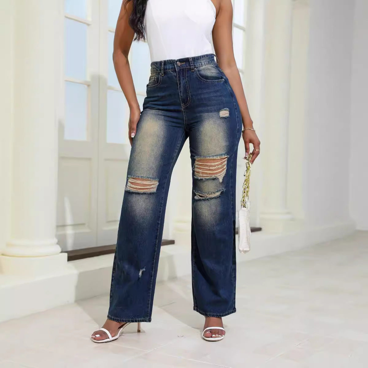 High Waisted Ripped Jeans