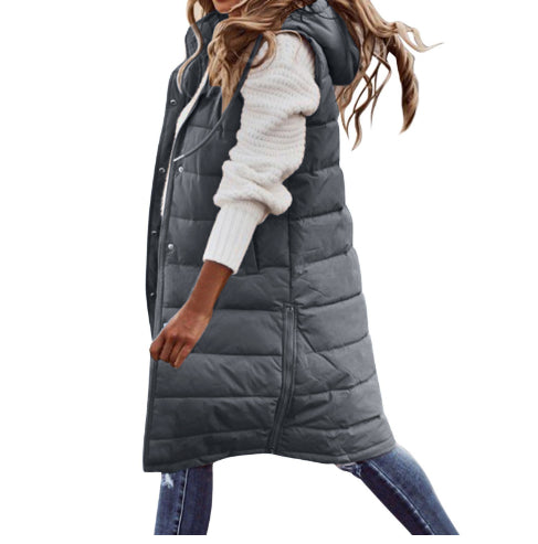 Solid Color Sleeveless Down Long Winter Jacket