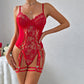 Erotic Red Rose Embroidered Lingerie