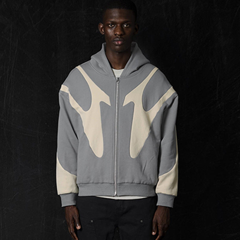 Pattern Stitching Trendy Zipper Hoodie For Men